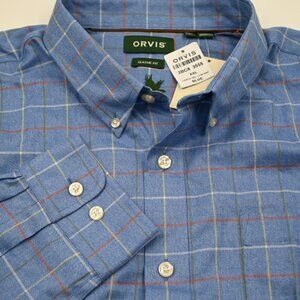 NWT Orvis Country Twill Blue Plaid Cotton Shirt XXL 19.5x36
